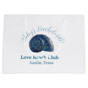 Bachelorette party beach club blue sea shell name large gift bag