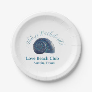 Bachelorette party beach club blue sea shell name  paper plates
