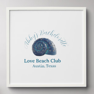 Bachelorette party beach club blue sea shell name peel and stick photo tile
