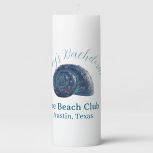 Bachelorette party beach club blue sea shell name pillar candle