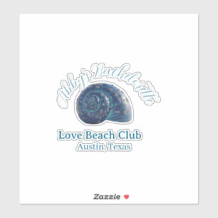 Bachelorette party beach club blue sea shell name sticker