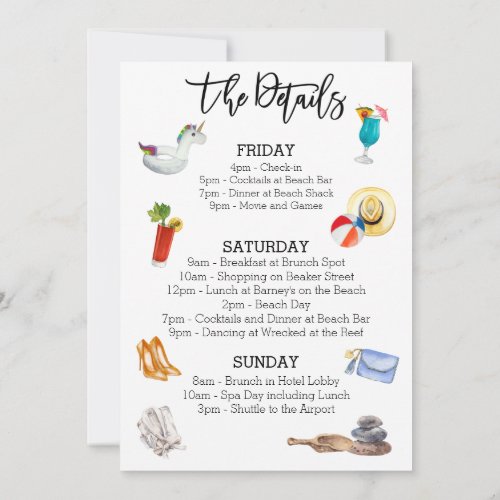 Bachelorette Party Beach Weekend Details  Invitation