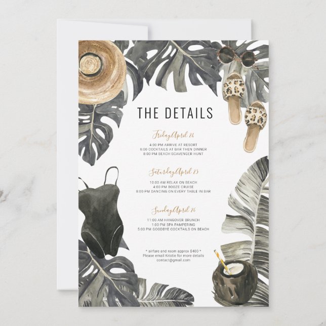 Bachelorette Party Beach Weekend Itinerary Invitation (Back)