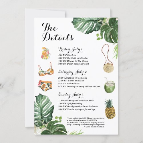 Bachelorette Party Beach Weekend Itinerary Invitation