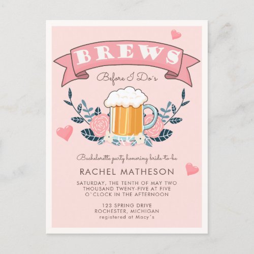 Bachelorette party beer postcard invitation