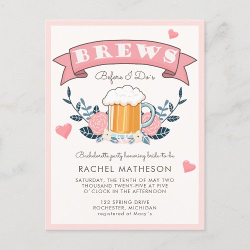 Bachelorette party beer postcard invitation