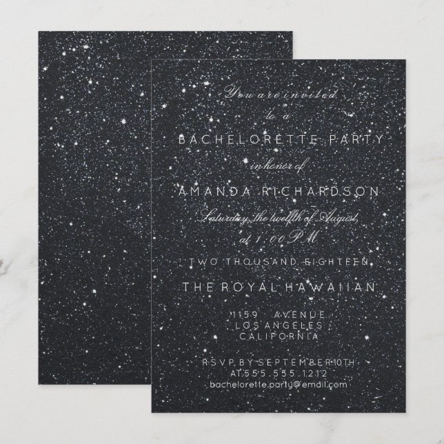 Bachelorette Party Birthay Glitter Black Minimal S Invitation (Front/Back)