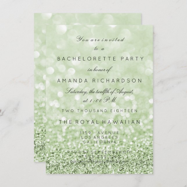 Bachelorette Party Birthay Glitter Greenery Mint Invitation (Front/Back)