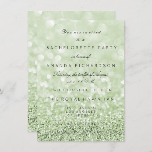 Bachelorette Party Birthay Glitter Greenery Mint Invitation