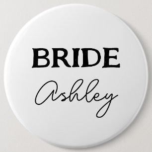 Bachelorette Party Black And White Bride Name Button