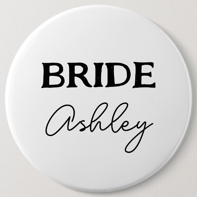 Bachelorette Party Black And White Bride Name Button (Front)