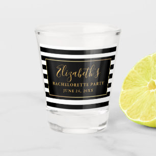Bachelorette Party Black and White Stripes Gold Shot Glass