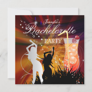 Bachelorette Party Black Gold White Cocktail Invitation