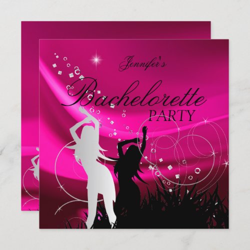 Bachelorette Party Black Pink White Silver Invitation