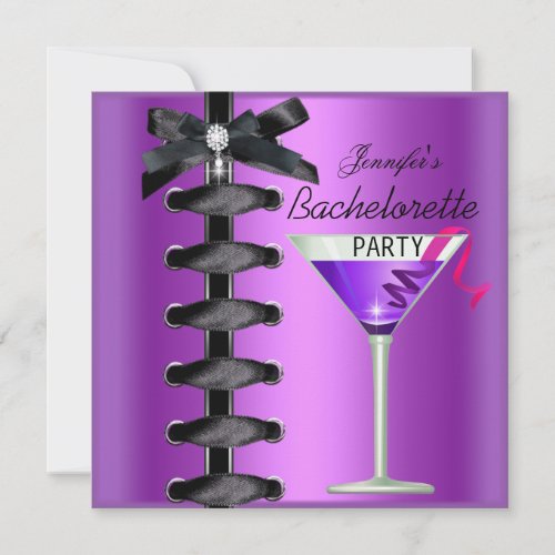 Bachelorette Party Black Purple Cocktail Tie Personalized Invites