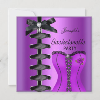 Bachelorette Party Black Purple Diamond Corset Tie Invitation