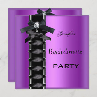 Bachelorette Party Black Purple Diamond Corset Tie Invitation