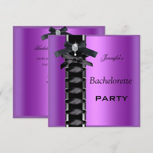 Bachelorette Party Black Purple Diamond Corset Tie Custom Invites