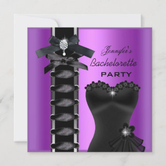 Bachelorette Party Black Purple Diamond Corset Tie Invitation