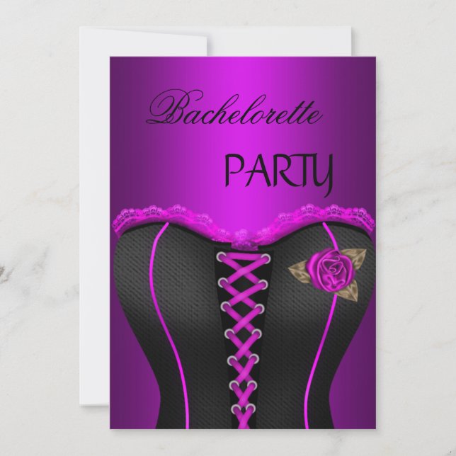 Bachelorette Party Black Purple Magenta Corset Invitation (Front)