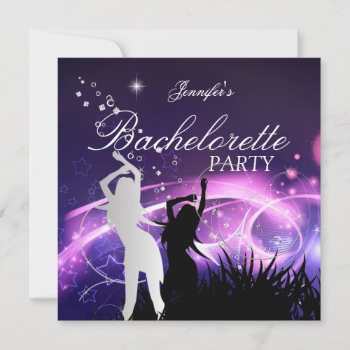 Bachelorette Party Black Purple White Silver Custom Invitations