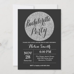 Bachelorette Party Black Silver Glitter Invitation