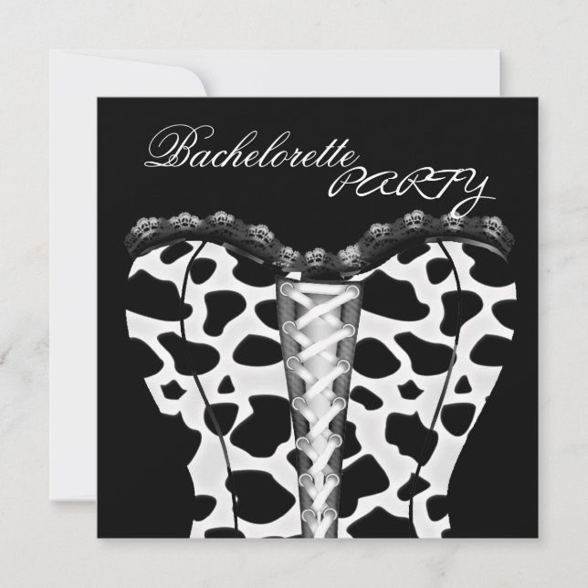Bachelorette Party Black White Corset Animal Invitation (Front)