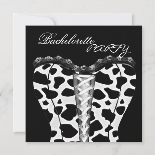 Bachelorette Party Black White Corset Animal Invitation