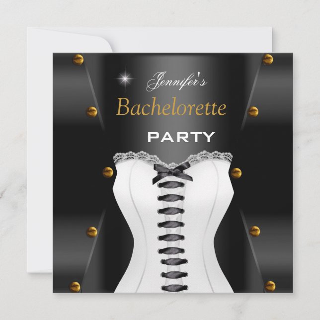 Bachelorette Party Black White Corset Gold Studs Invitation (Front)