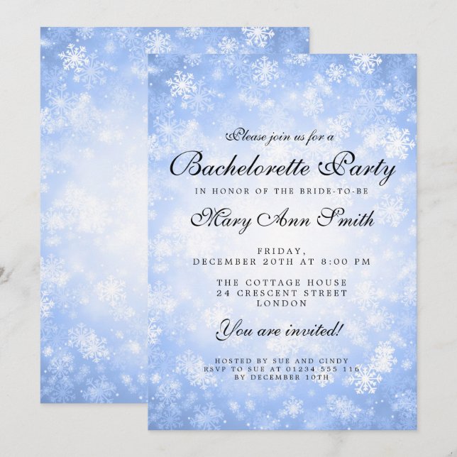 Bachelorette Party Blue Winter Wonderland Invitation (Front/Back)