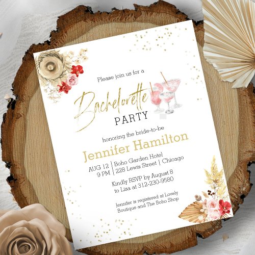 Bachelorette Party Boho Cocktail budget Invitation
