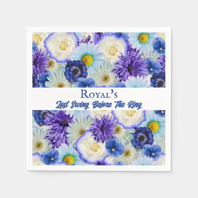 Bachelorette Party Bridal Shower Golf Blue Floral Napkins (Front)