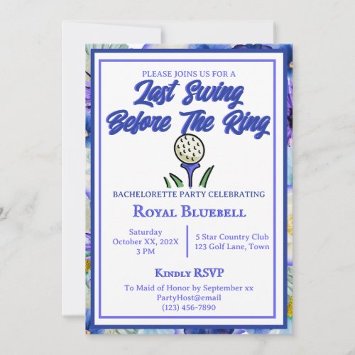 Bachelorette Party Bridal Shower Golf Blue Flowers Invitation