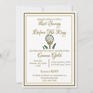 Bachelorette Party Bridal Shower Golf Gold & White Invitation
