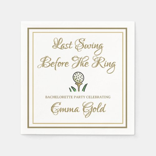 Bachelorette Party Bridal Shower Golf Gold  White Napkins