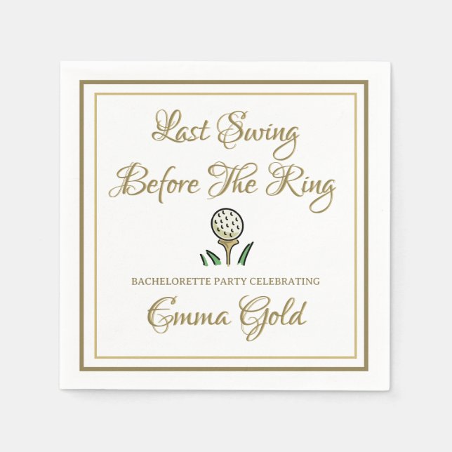 Bachelorette Party Bridal Shower Golf Gold & White Napkins (Front)