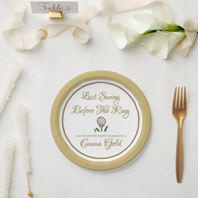 Bachelorette Party Bridal Shower Golf Gold & White Paper Plates (Wedding)