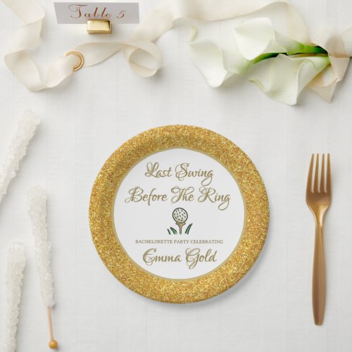 Bachelorette Party Bridal Shower Golf Gold  White Paper Plates