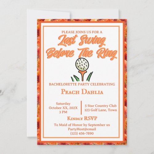 Bachelorette Party Bridal Shower Golf Peach Orange Invitation