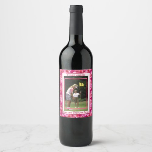 Bachelorette Party Bridal Shower Golf Pink Floral Wine Label