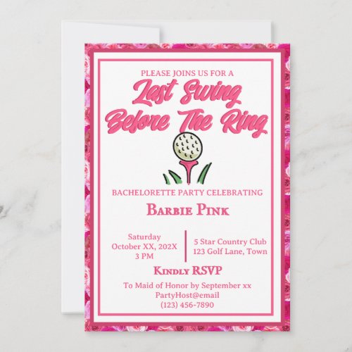 Bachelorette Party Bridal Shower Golf Pink Rose Invitation