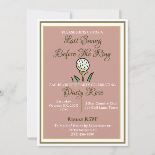 Bachelorette Party Bridal Shower Golf Rose Gold Invitation