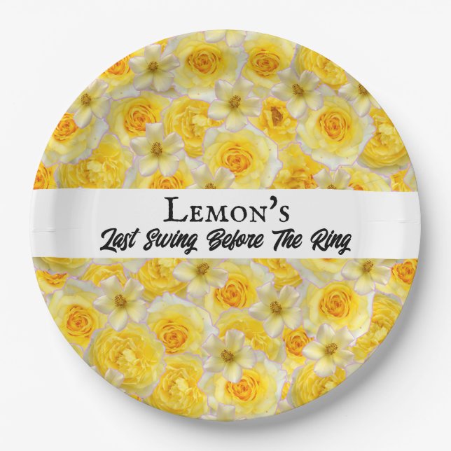 Bachelorette Party Bridal Shower Golf Yellow White Paper Plates (Front)