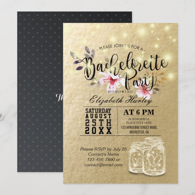 Bachelorette Party Bridal Shower Mason Jar Lights Invitation (Front/Back)