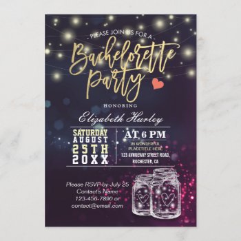 Bachelorette Party Bridal Shower Mason Jar Lights Invitation by ReadyCardCard at Zazzle