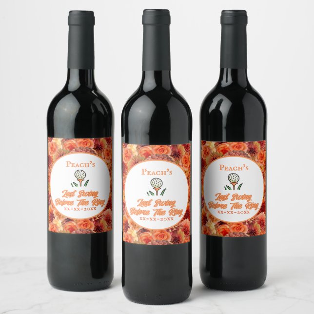 Bachelorette Party, Bridal Shower Peach Orange Wine Label (Bottles)