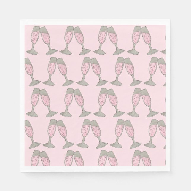 Bachelorette Party Bridal Shower Pink Champagne Napkins (Front)