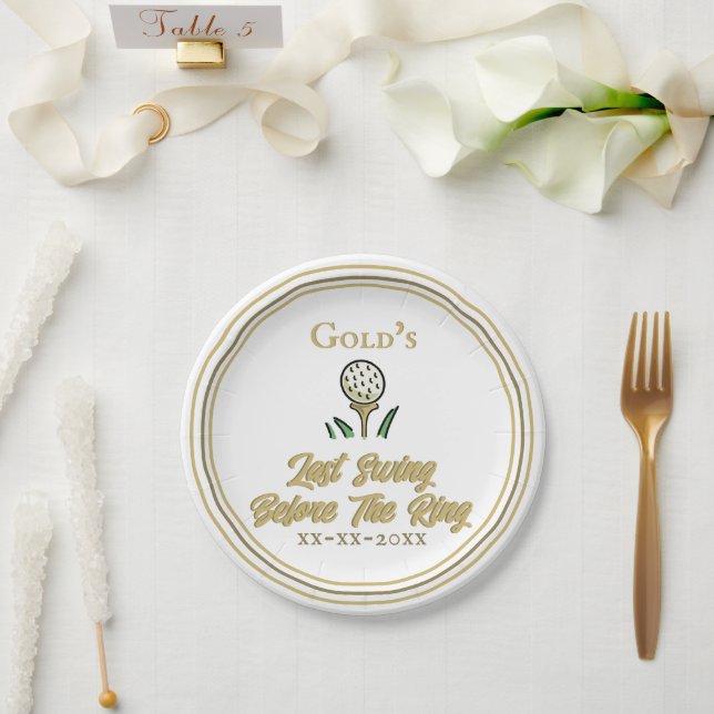 Bachelorette Party, Bridal Shower White Gold Paper Plates (Wedding)
