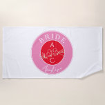 Bachelorette Party Bride Beach Towel<br><div class="desc">Contemporary,  modern,  vibrant red and pink wedding beach towel bridesmaid gift for bride with monogram - initials,  name,  unique romantic love couple birds drawing and trendy handwritten calligraphy script.</div>