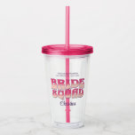 Bachelorette Party Bride Squad Bridesmaid Hot Pink Acrylic Tumbler<br><div class="desc">Make a splash at your upcoming bachelorette party with this stunning retro bachelorette party personalized merchandise. Whether you're celebrating a bach trip, a girls' vacation, or a best friends' holiday, this custom groovy bachelorette party merchandise is the perfect addition to your unforgettable getaway. Add a personal touch to your bachelorette...</div>